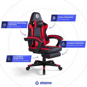 Stane Verstelbare Ergonomische Gamestoel met Voetsteun -, Ophalen of Verzenden, Nieuw