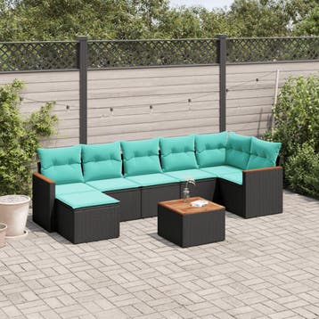 vidaXL 8-delige tuinbankset met kussens, zwart polyrotan, Verzenden, Nieuw