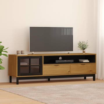vidaXL TV-meubel met glazen deur FLAM 158x40x50 cm massief, Verzenden, 150 tot 200 cm, Nieuw, Minder dan 100 cm