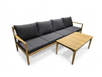 Showroommodel Manchester 4-zitsbank + lounge tafel acacia, Ophalen of Verzenden, Nieuw