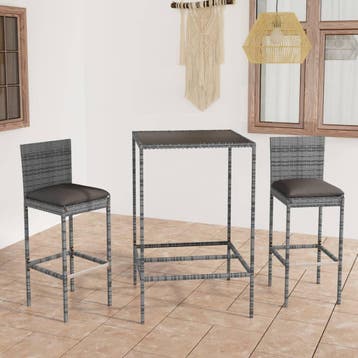 vidaXL 3-delige Tuinbarset met kussens poly rattan grijs, Tuin en Terras, Verzenden, Nieuw, 2 zitplaatsen