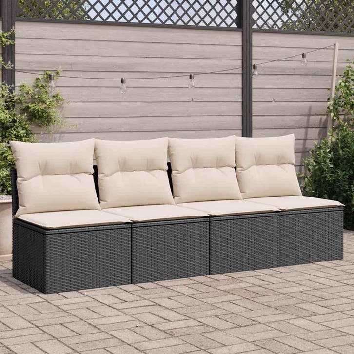vidaXL Tuinbank 4-zits met kussens poly rattan zwart, Tuin en Terras, Tuinsets en Loungesets, Nieuw, Verzenden