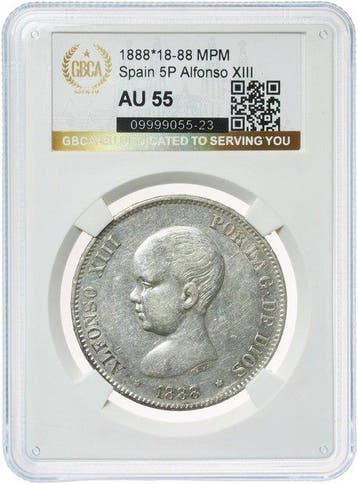 Spanje. Alfonso XIII. 5 Pesetas 1888 - AU55, Postzegels en Munten