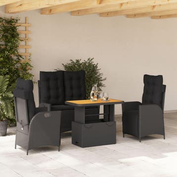 vidaXL 4-delige Tuinset met kussens poly rattan zwart, Verzenden, Nieuw, Tuinset