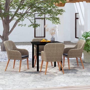 vidaXL 5-delige Tuinset met kussens bruin, Tuin en Terras, Verzenden, Nieuw, 4 zitplaatsen, Tuinset