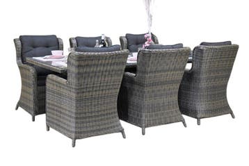 Menorca-Delano Tuinset 6 Personen - Glas / Kobo Grey, Tuin en Terras, Tuinsets en Loungesets, Verzenden, Nieuw