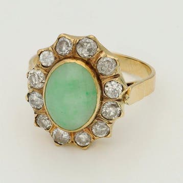 Ring - 14 karaat Geel goud - Diamant - Nefriet, Nieuw
