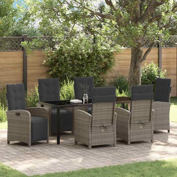 vidaXL Tuin eettafelset 7 st Grijs poly rattan, Verzenden, Nieuw, Rotan, 7 zitplaatsen