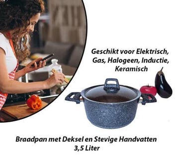 Braadpan met Deksel en Stevige Handvatten 4,4 Liter, Verzenden, Nieuw, Aluminium