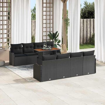 vidaXL Tuin Sofa Set 9 st Zwart Poly riet, Verzenden, Nieuw, Rotan, Meer dan 8 zitplaatsen