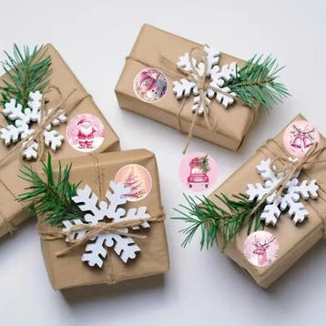 Sluitstickers kerstetiketten kerststickers roze vintage rond, Ophalen of Verzenden, Nieuw