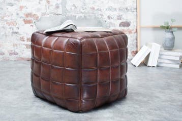 Retro kruk RIDER 40cm bruin echt leer met decoratieve, Ophalen of Verzenden, Nieuw