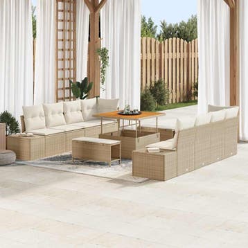 vidaXL Tuinbankenset Beige Poly riet, Verzenden, Nieuw, Rotan