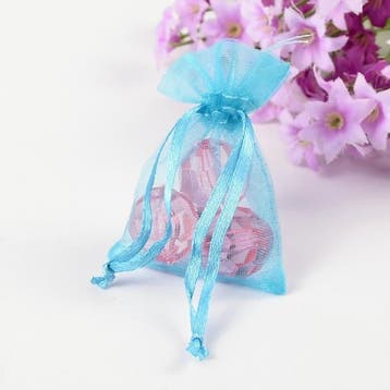 c.a. 100 x mini organza zakjes 5 x 7 cm turquoise, Ophalen of Verzenden, Nieuw