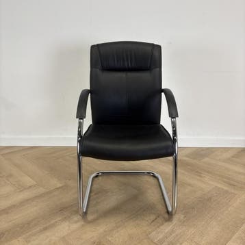 vergaderstoel, zwart leder - chroom, Ophalen of Verzenden, Gebruikt, Leer, Eén