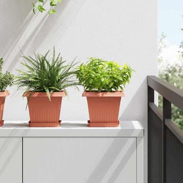 vidaXL Vierkante Bloempot 24 st Baksteenrood 20 x 20 x 16 cm, Kunststof, Minder dan 30 cm, Verzenden, Minder dan 60 cm