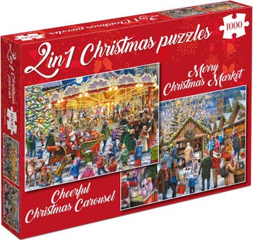 Merry Christmas Market & Cheerful Christmas Carousel Puzzel, Hobby en Vrije tijd, Verzenden, Nieuw