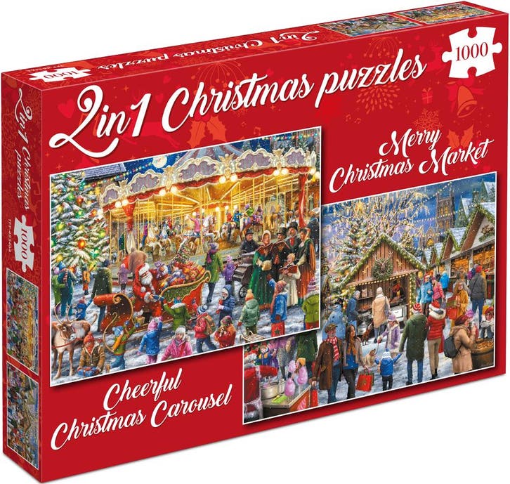 Merry Christmas Market & Cheerful Christmas Carousel Puzzel, Hobby en Vrije tijd, Denksport en Puzzels, Nieuw, Verzenden