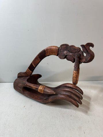 Standaard - Prachtige Vintage Houten Wijnfleshouder – Hand &, Antiek en Kunst