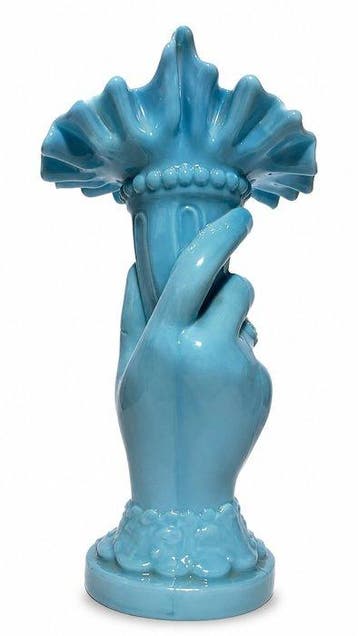Vaas - Blauw opaalglas - Hand van overvloed