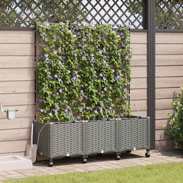 vidaXL Tuin Pot met Irrigatie en Wielen 3 st Lichtgrijs PP, Verzenden, Nieuw, Minder dan 60 cm, 60 cm of meer