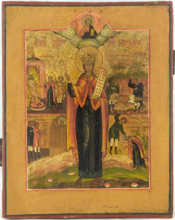 Icoon - Sint Barbara in Vita - Hout, Antiek en Kunst, Kunst | Niet-Westerse kunst