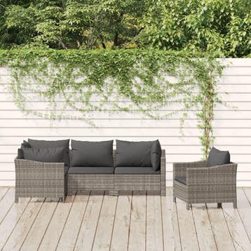 vidaXL 5-delige Loungeset met kussens poly rattan grijs, Verzenden, Nieuw, Loungeset