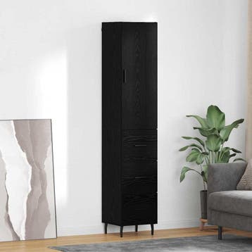 vidaXL Highboard Zwart Eiken 34,5 x 34 x 180 cm Bewerkt hout, Minder dan 50 cm, Verzenden, Nieuw, Minder dan 100 cm