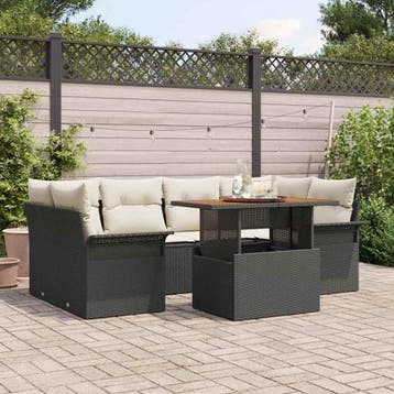 vidaXL Tuin Sofa Set 7 st Zwart en crème, Verzenden, Nieuw, Rotan, 7 zitplaatsen