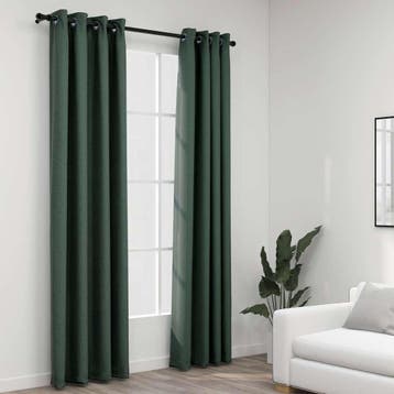 vidaXL Gordijnen linnen-look verduisterend ogen 2 st 140x225, Verzenden, Nieuw, Groen