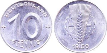 Duitsland 10 Pfennig Ddr 1950 E J 1503 bfr aluminium, Verzenden