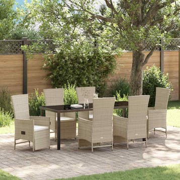vidaXL Tuin eettafelset 7 st Beige poly rattan, Verzenden, Nieuw, Rotan, 7 zitplaatsen