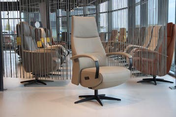 Gealux relaxfauteuil Twinz 621 Leer Taupe 3 motoren+accu, Ophalen of Verzenden, Nieuw, Leer, Design, modern