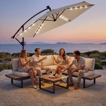 Parasol Artemis, 360° draaibaar, LED-solar, 3,5 x 3,5 m, Verzenden, Nieuw