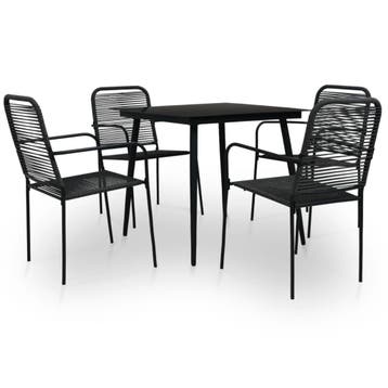 vidaXL 5-delige Tuinset katoenen touw en staal zwart, 4 zitplaatsen, Verzenden, Nieuw, Rvs