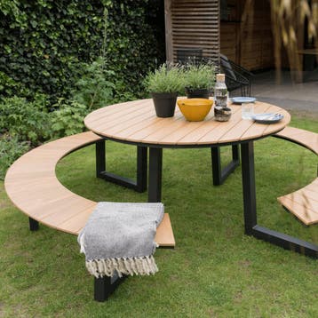 Arezzo picknickset rond polywood teaklook, Ophalen of Verzenden, Nieuw