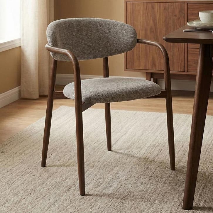 *WOONWINKEL* Eetkamerstoel Walnoot Met Armleuningen, Huis en Inrichting, Stoelen, Bruin, Nieuw, Stof, Verzenden