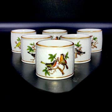 Herend - Exquisite Set of 6 Napkin Rings - Rothschild Bird