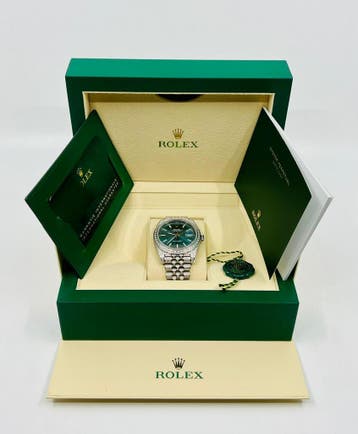 Rolex Datejust 41 - Green Dial -126300 - Iced Out - Diamonds, Staal, Polshorloge, Nieuw, Rolex
