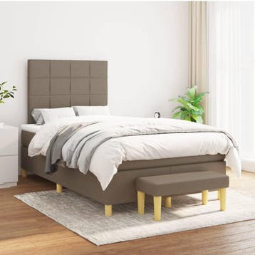 vidaXL Boxspring met matras stof taupe 120x200 cm, Verzenden, Nieuw, Twijfelaar, 120 cm