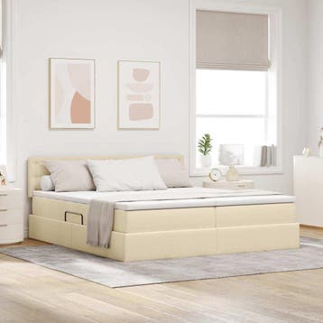vidaXL LED Opslagbed met Matras Crème 200 x 200 cm Stof, Verzenden, Nieuw, Crème, Stof