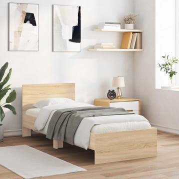 vidaXL Bedframe met hoofdbord Sonoma Eiken 80 x 200 cm, Eenpersoons, Bruin, Verzenden, Nieuw