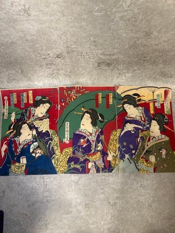 Drieluik (3) - Papier - 1850-1900 - Kaika no Gonin Onna