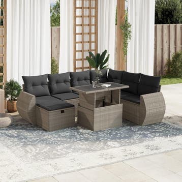 vidaXL 8-delige Loungeset met kussens poly rattan lichtgrijs, Verzenden, Nieuw, Loungeset