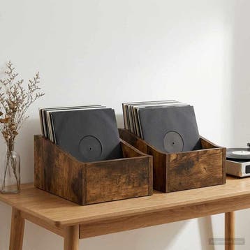 vidaXL LP Recorddoos 2 st Gerookt eiken 23 x 33 x 16 cm, Verzenden, Nieuw