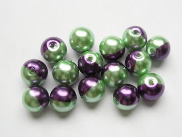 15 x Tweekleurige glasparels 10 mm – gat 1 mm – paars/gr, Ophalen of Verzenden, Nieuw, Kraal
