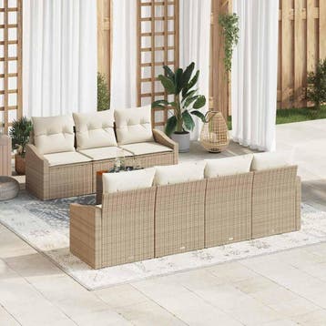 vidaXL Tuinbankenset 8 st Beige en Crème poly rattan, Verzenden, Nieuw, Rotan, 8 zitplaatsen
