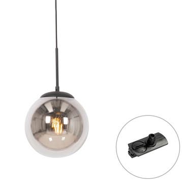 Art Deco hanglamp zwart met smoke glas incl. rail adapter, Verzenden, Nieuw