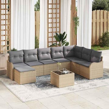 vidaXL Tuin Sofa Set 9 st Beige en Licht Grijs poly rattan, Verzenden, Nieuw, Rotan, Meer dan 8 zitplaatsen
