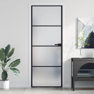 vidaXL Binnendeur smal 76x201,5 cm gehard glas en aluminium, Verzenden, Nieuw